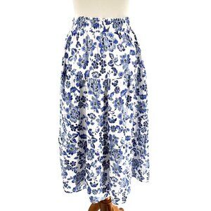 Red Haute, Blue & White Floral Midi Skirt S